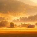 Misty Golden Field Cottage Mural Wallpaper Yellow, Orange and Brown Cottage Mural Wallpaper - room preview 02