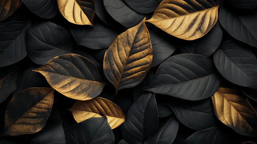 Botanical Wallpaper Mural – Leaf & Plant Wall Mural – Elegant Golden Leaf Large, dark leaves with a golden hue printable artwork