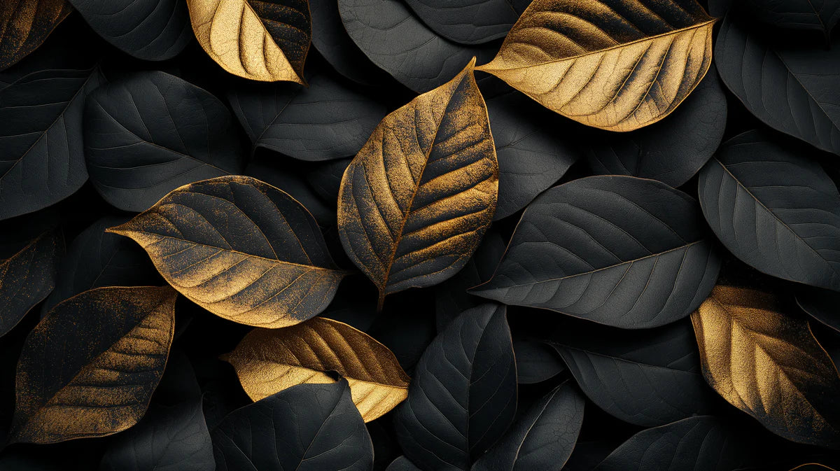 Elegant Golden Leaf Mural Wallpaper Large, dark leaves with a golden hue Mural Wallpaper - room preview 02