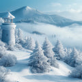 Snowy Lighthouse in Mountains Mural Wallpaper in a study Blue, White and Gray House Mural Wallpaper - room preview 02