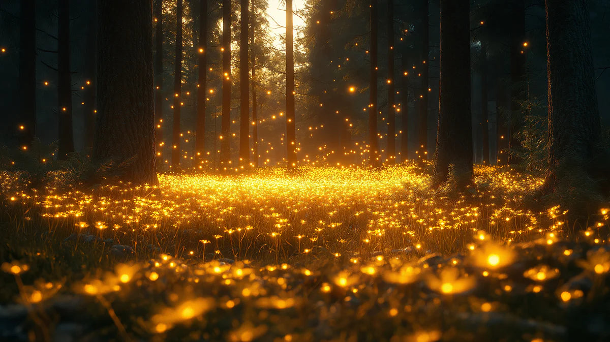 Forest with Fireflies Mural Wallpaper Orange, Yellow and Brown Fireflies in the Forest Mural Wallpaper - room preview 02