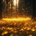 Forest with Fireflies Mural Wallpaper Orange, Yellow and Brown Fireflies in the Forest Mural Wallpaper - room preview 02