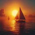 Sailing Boat at Sunset Mural Wallpaper Orange, Yellow, Blue and Sailboats Mural Wallpaper - room preview 02