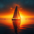 Sailing Boat at Sunset Mural Wallpaper Orange, Yellow, Blue and Sailboats Mural Wallpaper - room preview 02