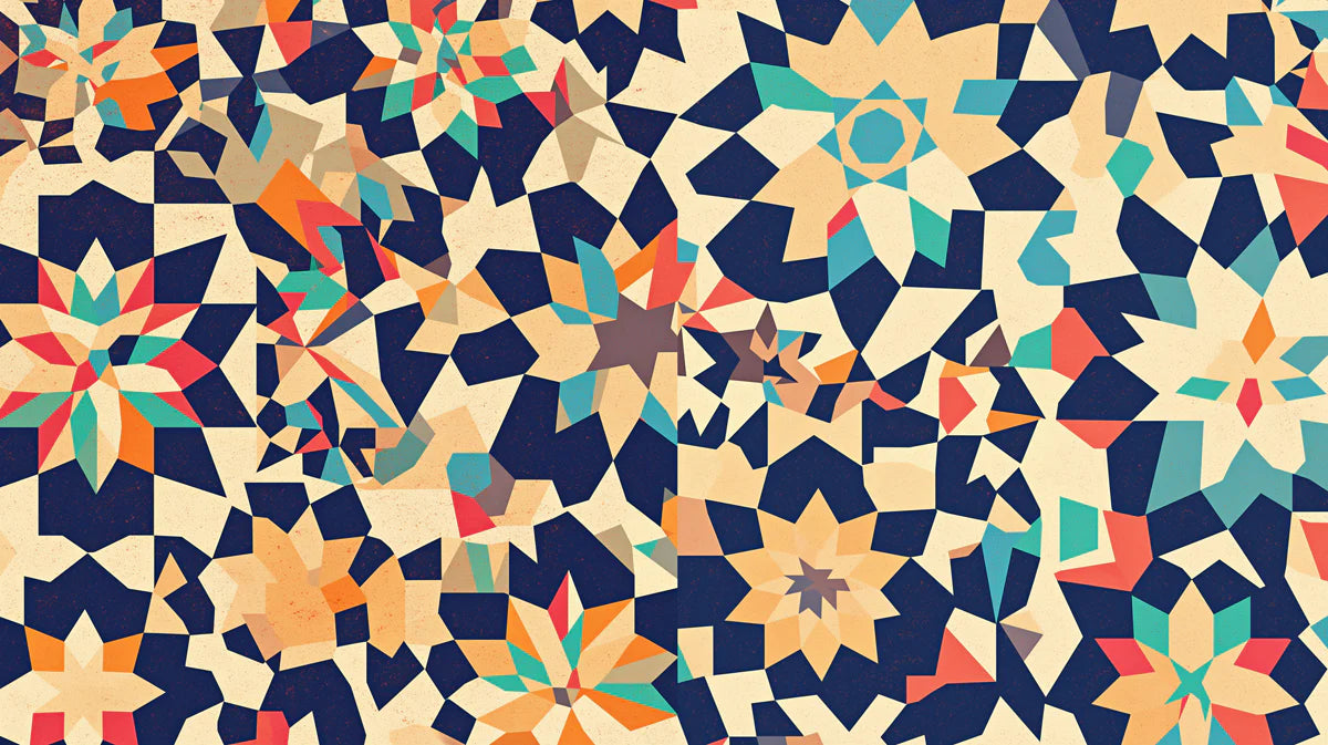 Geometric Star Pattern Mural Wallpaper Beige, Blue, Orange and Green Stars Mural Wallpaper - room preview 02