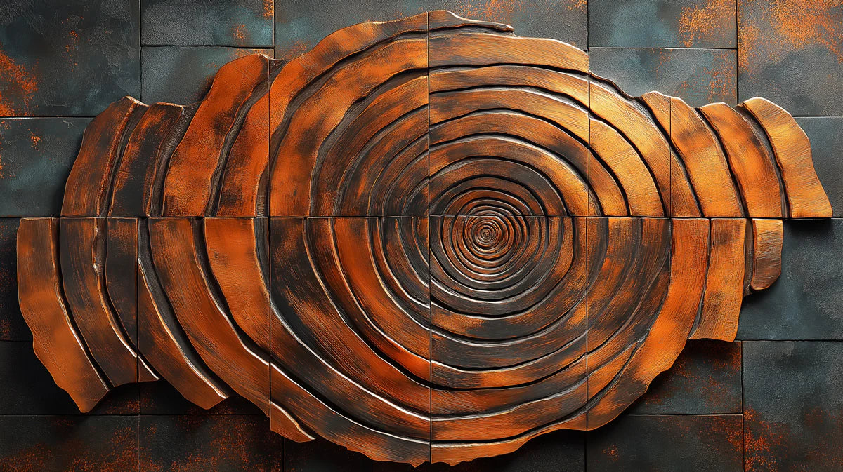 Rustic Wood Grain Spiral Mural Wallpaper Brown, Black and Orange Mural Wallpaper - room preview 02