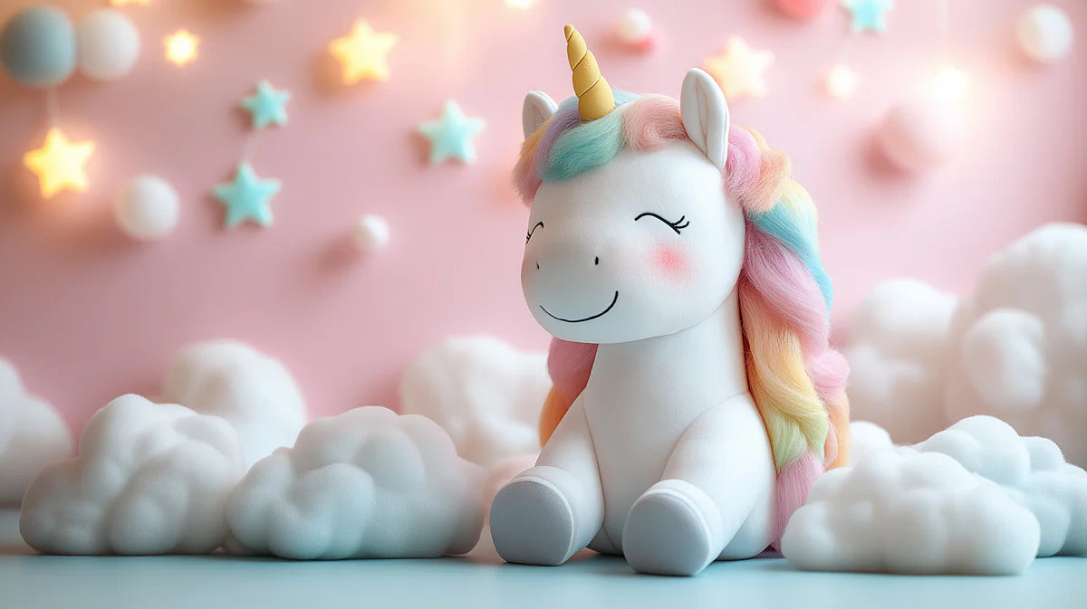 Cheerful Unicorn with Starry Background Mural Wallpaper Pink, White, Yellow and Blue Unicorn Mural Wallpaper - room preview 02