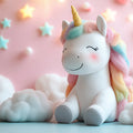 Cheerful Unicorn with Starry Background Mural Wallpaper Pink, White, Yellow and Blue Unicorn Mural Wallpaper - room preview 02