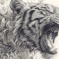 Tiger and Intricate Scene Mural Wallpaper Black White and Beige tiger Mural Wallpaper - room preview 02