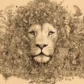 Lion and Eclectic Elements Mural Wallpaper Brown Beige and Yellow Lion Mural Wallpaper - room preview 02