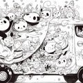 Black and White Panda Ice Cream Van Mural Wallpaper Black White and Gray Panda Mural Wallpaper - room preview 02