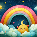 Rainbow and Stars Mural Wallpaper Blue Pink Yellow Green and White Rainbow Stars Mural Wallpaper - room preview 02