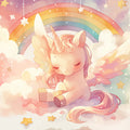 Unicorn and Rainbow Mural Wallpaper Pink Purple Yellow Blue and White Unicorn Mural Wallpaper - room preview 02