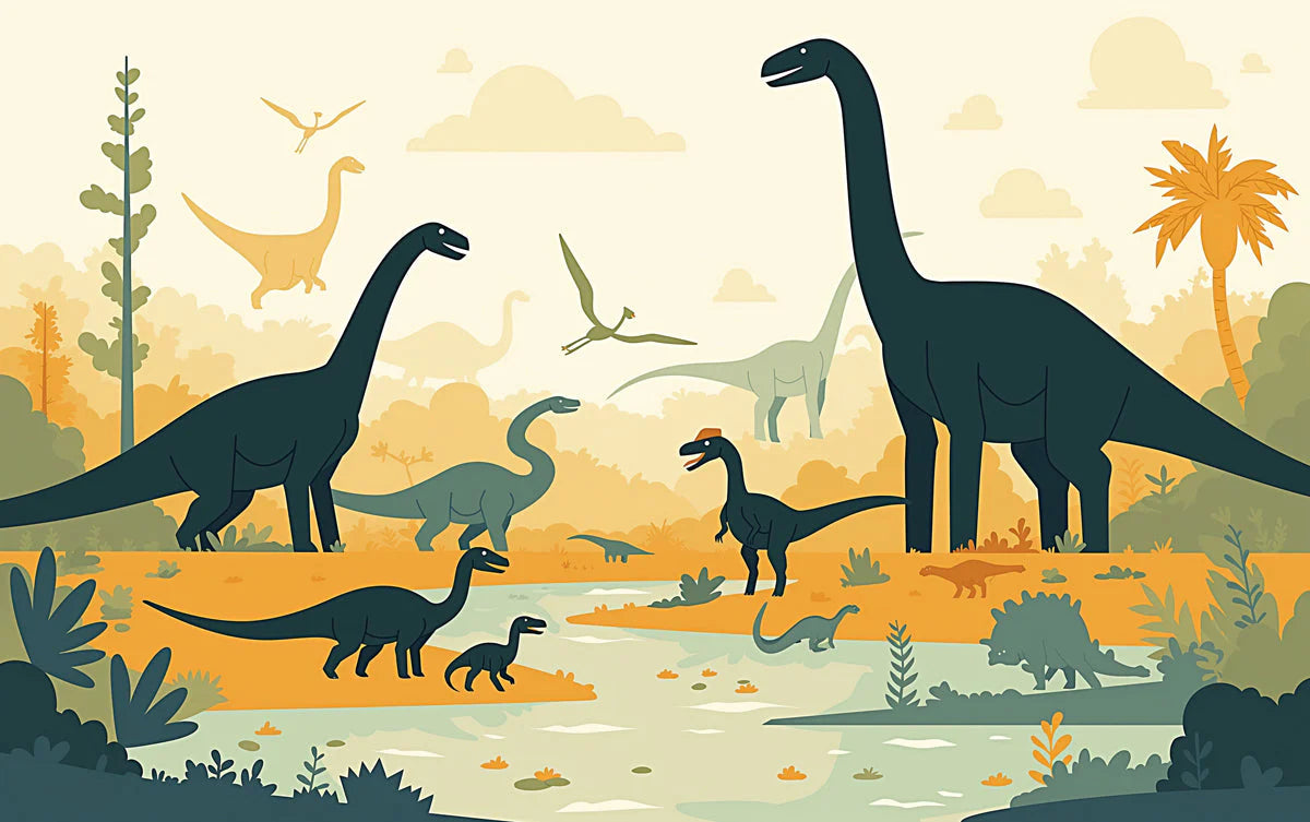 Dinosaur Landscape Mural Wallpaper Yellow Green Blue and Brown Dinosaur Mural Wallpaper - room preview 02