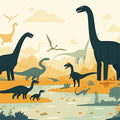 Dinosaur Landscape Mural Wallpaper Yellow Green Blue and Brown Dinosaur Mural Wallpaper - room preview 02