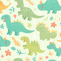 Cute Dinosaur Pattern Mural Wallpaper Green Orange Blue and White Dinosaur Mural Wallpaper - room preview 02
