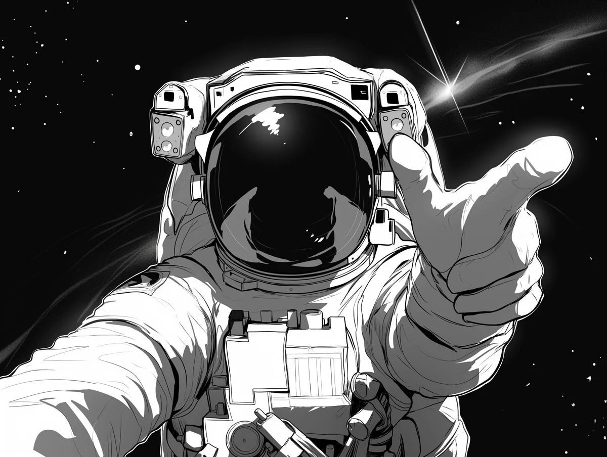Black and White Astronaut Mural Wallpaper for a child's room Black White and Gray Astronaut Mural Wallpaper - room preview 02
