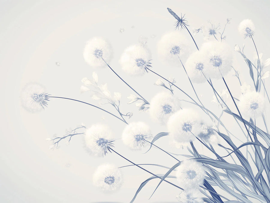 Dandelion Wallpaper Mural – Spring Flower Wall Mural – Dandelion and Dragonfly for a Reading room White Blue and Light Gray Dandelion printable artwork