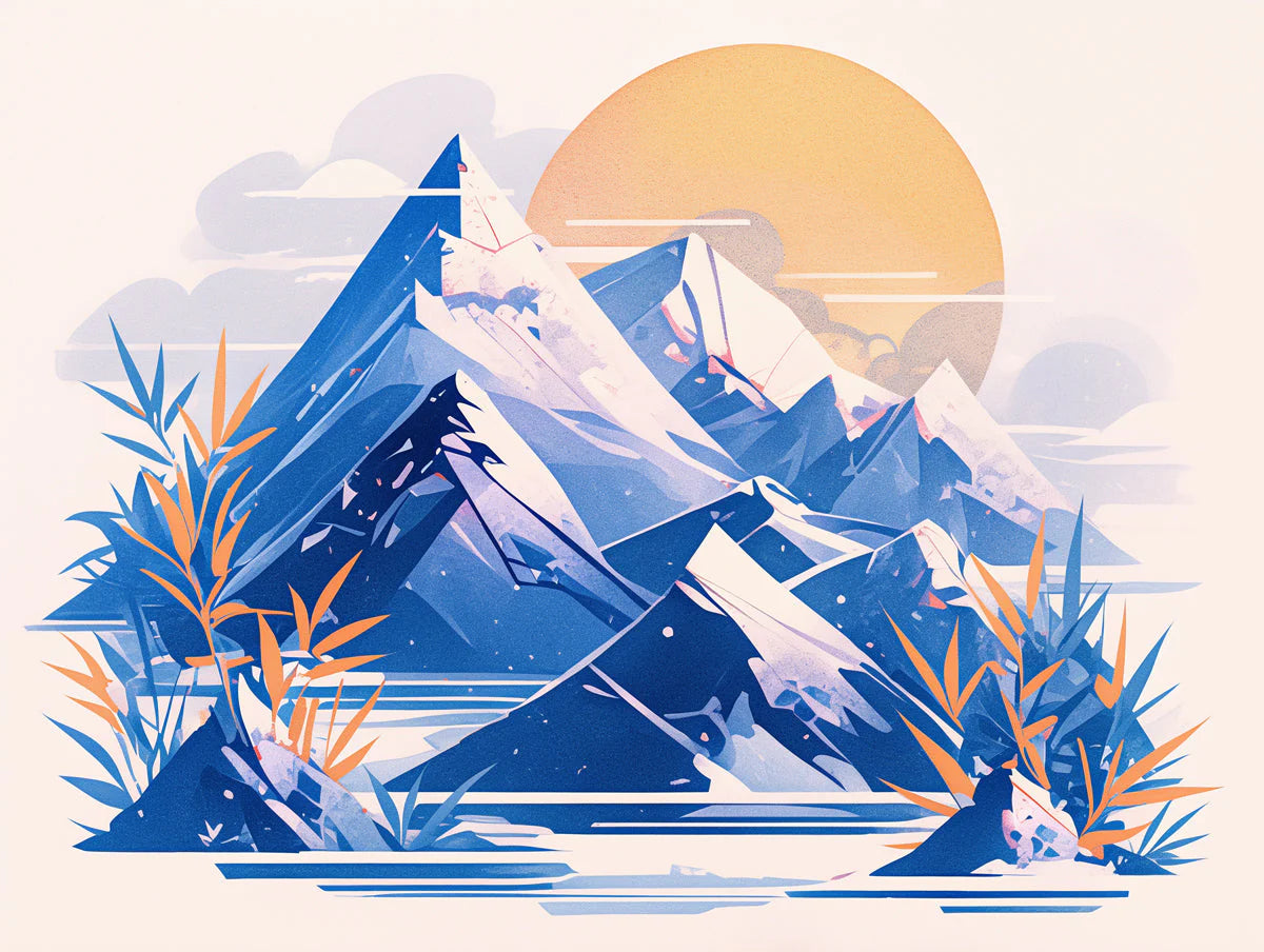 Blue Mountain and Sun Mural Wallpaper Blue Orange and White Mountain Mural Wallpaper - room preview 02
