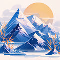 Blue Mountain and Sun Mural Wallpaper Blue Orange and White Mountain Mural Wallpaper - room preview 02
