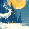 Deer and Moon Mural Wallpaper Blue Yellow and White Deer Mural Wallpaper - room preview 02