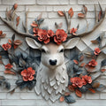 Deer Head with Roses Mural Wallpaper White Gray Red and Brown Deer Mural Wallpaper - room preview 02