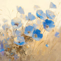 Blue Flower Field Mural Wallpaper Blue Beige and Brown Flower Mural Wallpaper - room preview 02