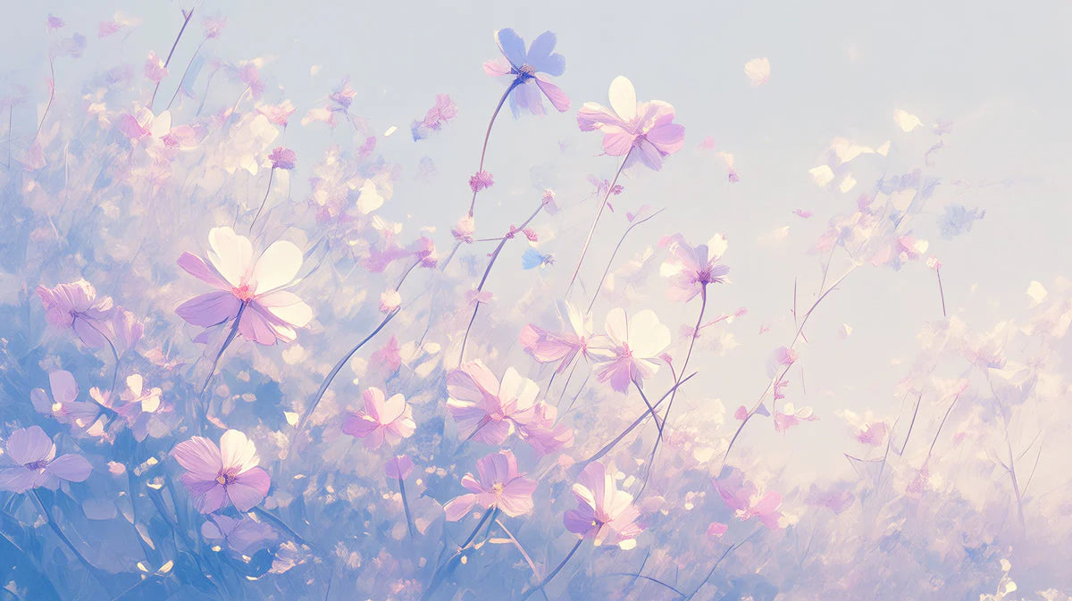 Pink and Purple Flower Field Mural Wallpaper Pink Purple Blue and White Flower Mural Wallpaper - room preview 02