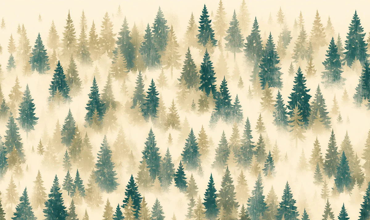 Forest in Mist Mural Wallpaper Green Beige and Brown Mural Wallpaper - room preview 02