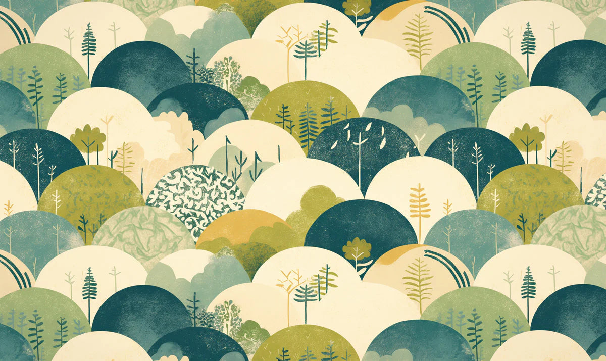 Abstract Forest Hills Mural Wallpaper Green Yellow Blue and Beige Mural Wallpaper - room preview 02