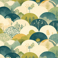 Abstract Forest Hills Mural Wallpaper Green Yellow Blue and Beige Mural Wallpaper - room preview 02
