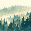 Misty Forest Mural Wallpaper Green Blue and Beige Forest Mural Wallpaper - room preview 02