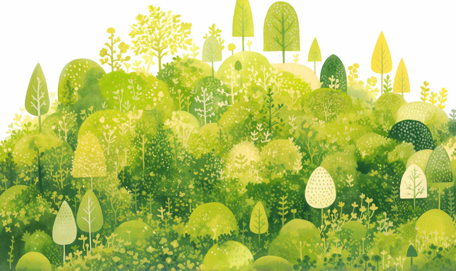 Forest Wallpaper Mural – Woodland Wall Mural – Lush Green Forest Various Shades of Green and Yellow Forest printable artwork