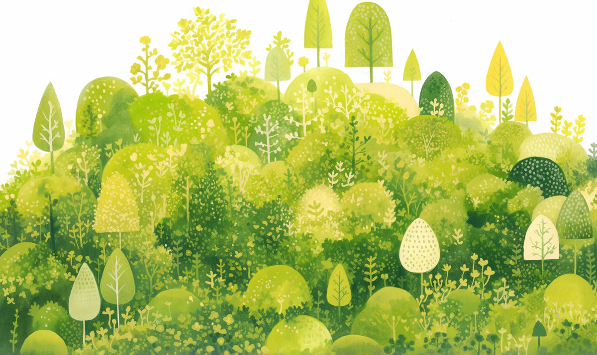 Lush Green Forest Mural Wallpaper Various Shades of Green and Yellow Forest Mural Wallpaper - room preview 02