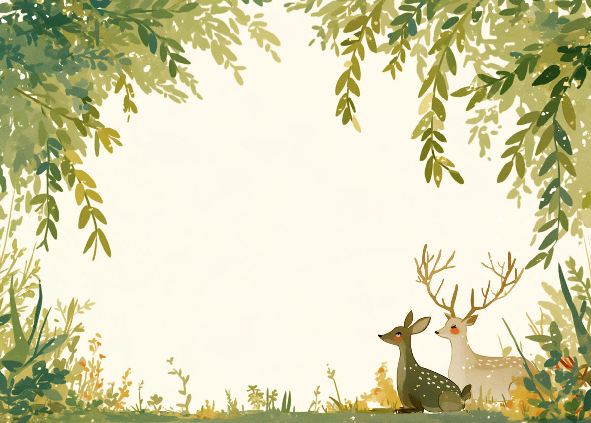 Deer and Leafy Canopy Mural Wallpaper Green Yellow and Beige Deer Mural Wallpaper - room preview 02