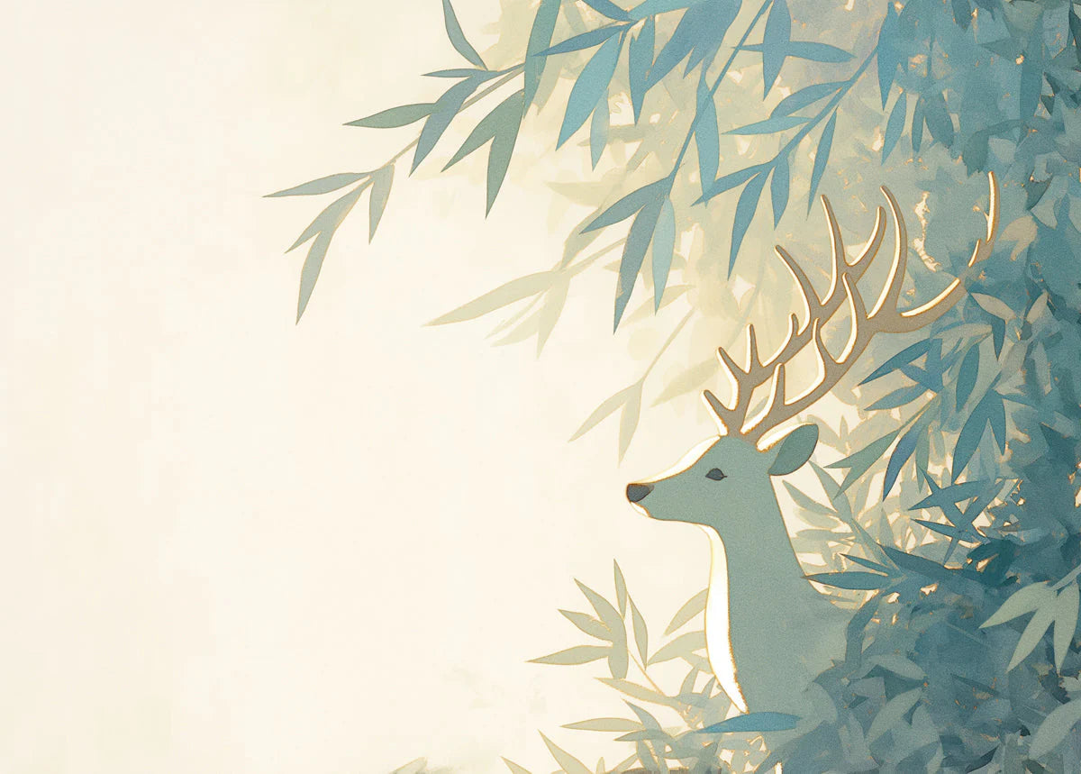 Deer and Bamboo Mural Wallpaper Green Blue and Beige Bamboo and Deer Mural Wallpaper - room preview 02