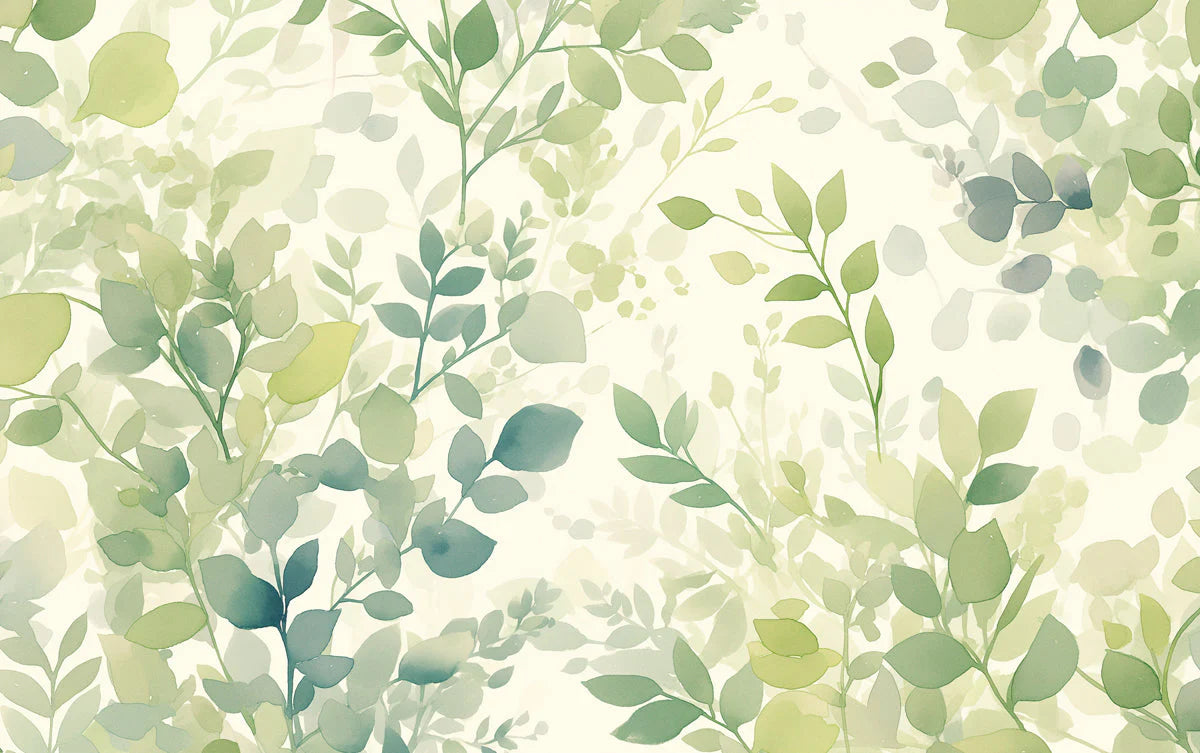Green Leafy Mural Wallpaper for a living room Various Shades of Green and Beige Leaves Mural Wallpaper - room preview 02