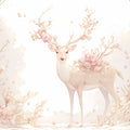 Deer with Floral Antlers Mural Wallpaper Beige Pink and Light Brown Deer Mural Wallpaper - room preview 02