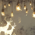 Vintage Deer and Bulb Mural Wallpaper Beige Brown and Gold Deer Mural Wallpaper - room preview 02
