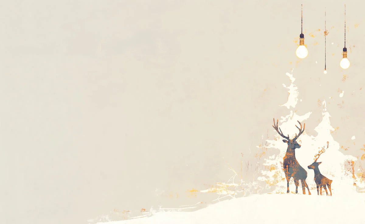 Minimalist Deer and Bulb Mural Wallpaper Beige Brown and White Mural Wallpaper - room preview 02