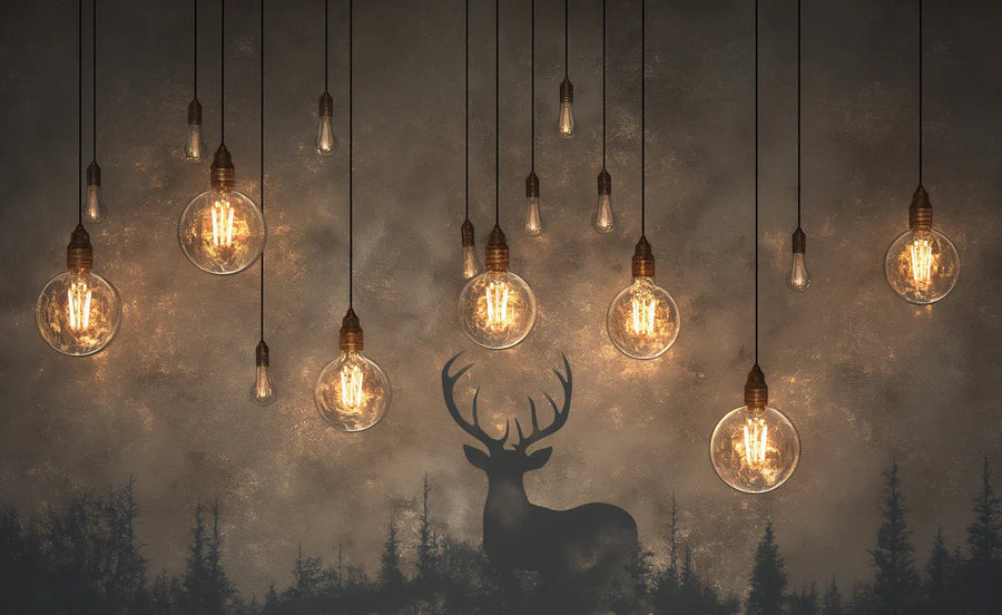 Nursery Wallpaper Mural – Baby Room Wall Mural – Dark Forest and Deer Black Brown and Dark Green Deer printable artwork