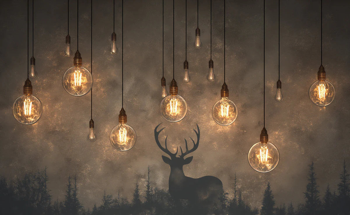 Dark Forest and Deer Mural Wallpaper Black Brown and Dark Green Deer Mural Wallpaper - room preview 02