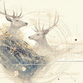 Abstract Deer and Geometric Mural Wallpaper Beige Blue and Gold Mural Wallpaper - room preview 02