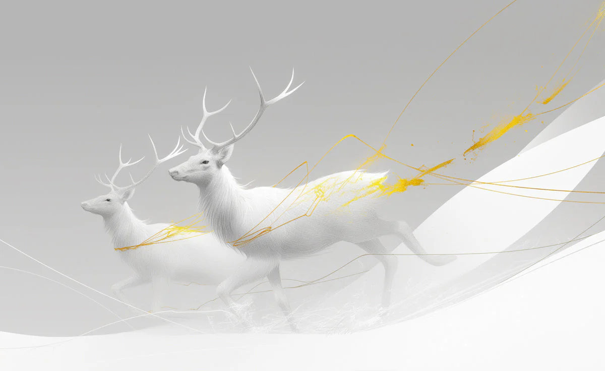 White Deer with Gold Streaks Mural Wallpaper for a&nbsp; commercial space White Gray and Gold Deers Mural Wallpaper - room preview 02