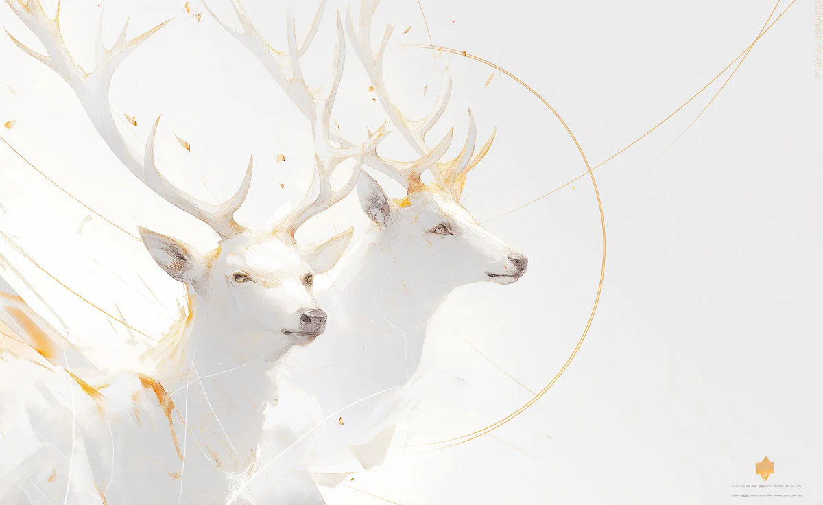 White Deer with Gold Accents Mural Wallpaper for a hotel or office lounge White Gold and Beige Deer Mural Wallpaper - room preview 02
