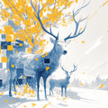 Blue Deer with Yellow and Blue Geometric Mural Wallpaper Blue Yellow and White Mural Wallpaper - room preview 02