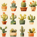 Cute Cactus Pattern Mural Wallpaper Green Orange and Beige Cactus Mural Wallpaper - room preview 02