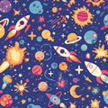 Space Elements Mural Wallpaper Blue Purple Orange Yellow and White Space Mural Wallpaper - room preview 02