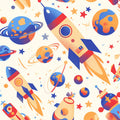 Space Rocket and Planets Pattern Mural Wallpaper Blue Orange Yellow and Red Rocket and Planet Mural Wallpaper - room preview 02