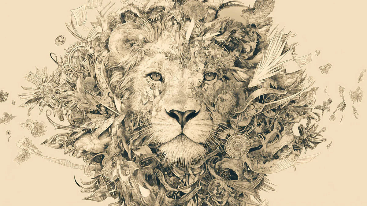 Tiger and Intricate Scene Mural Wallpaper Black, White and Beige tiger -1 Mural Wallpaper - room preview 02